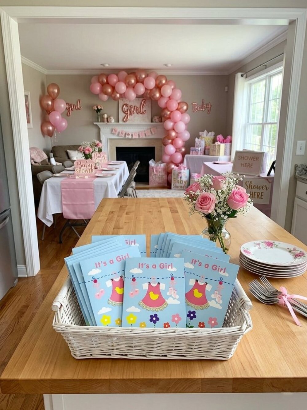 12 Count Pink Girl Baby Shower Invites - 8x4 - New Mommy-to-Be Party Supplies